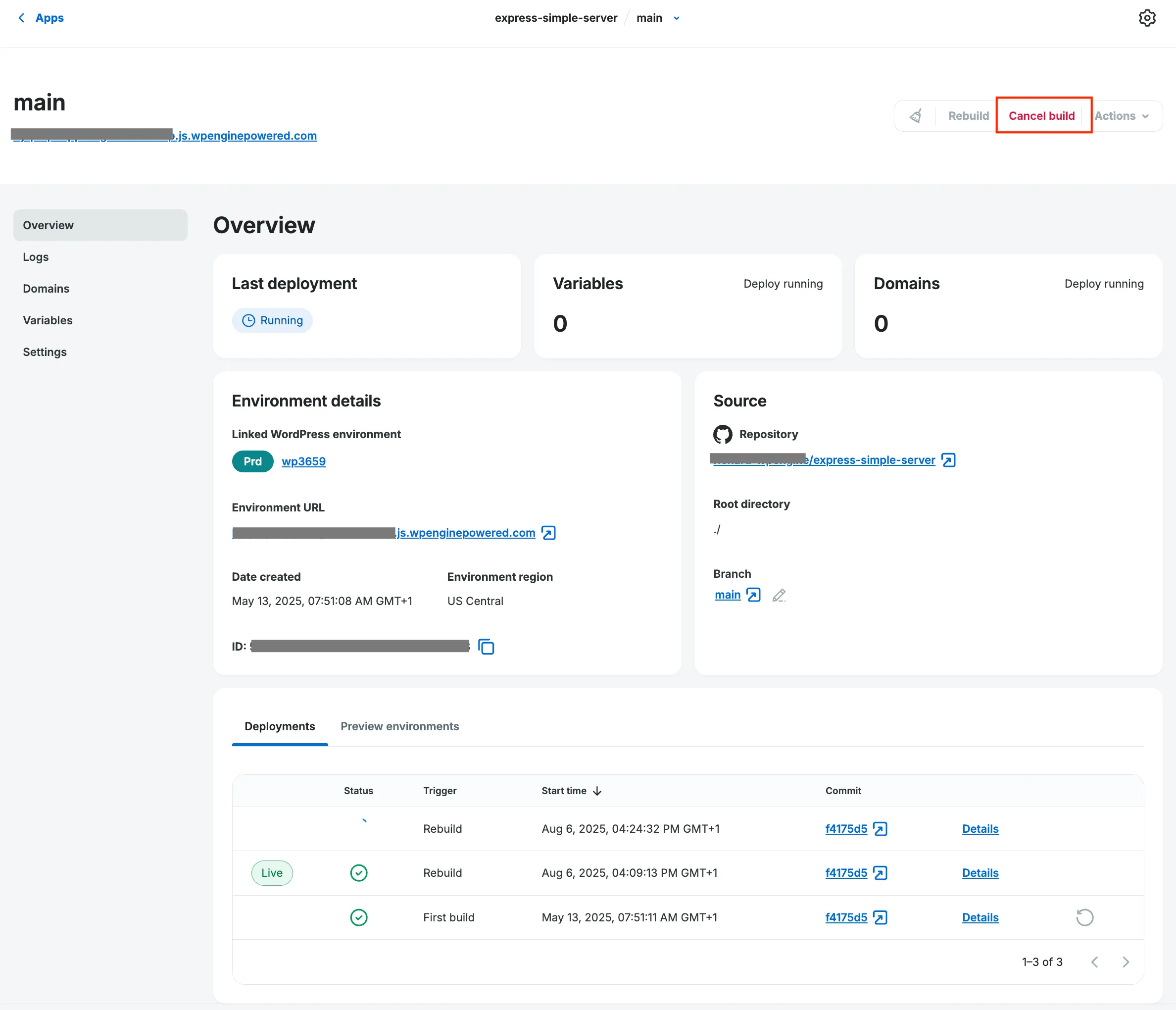 Cancel an ongoing build