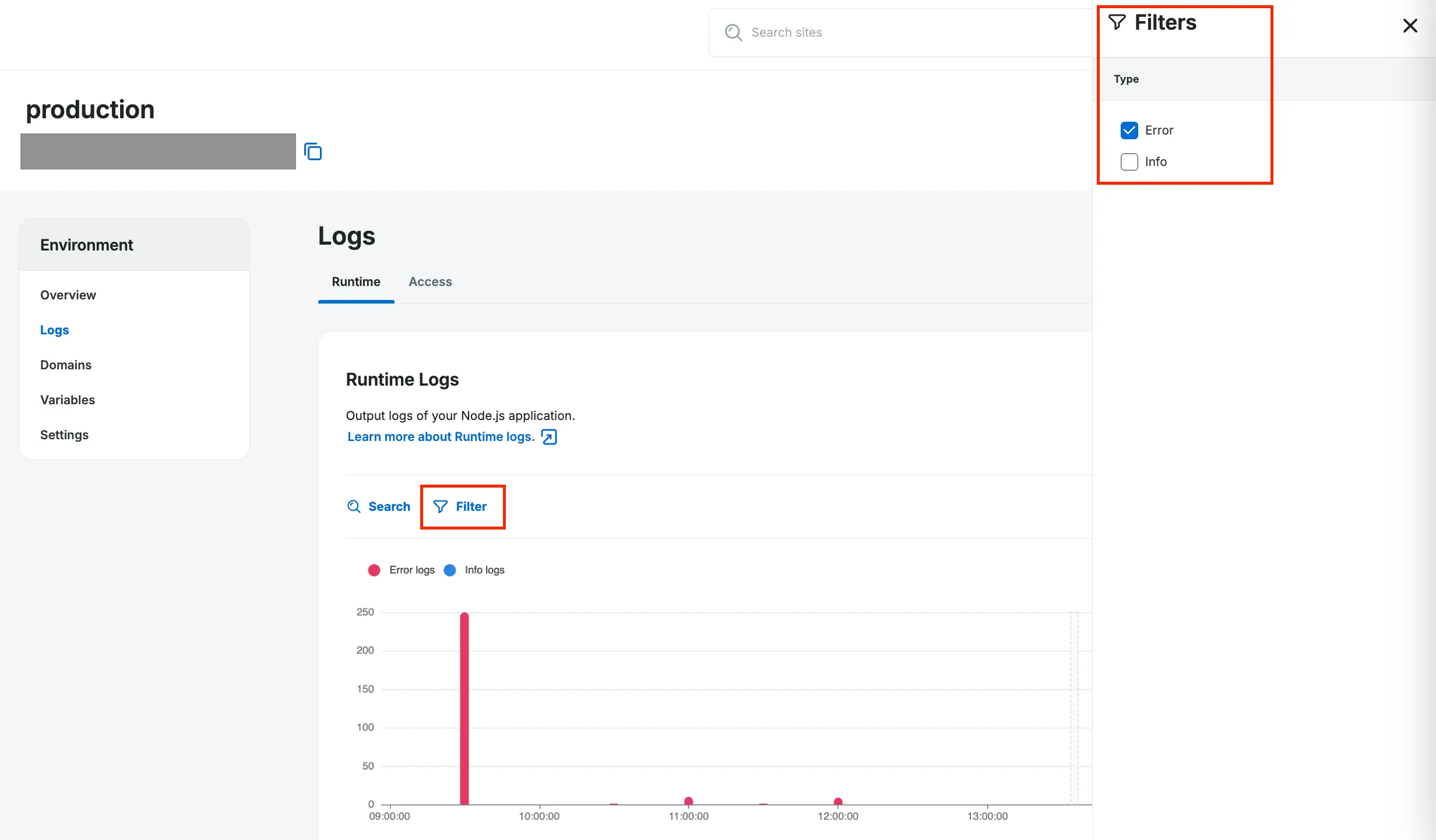 Filter runtime logs