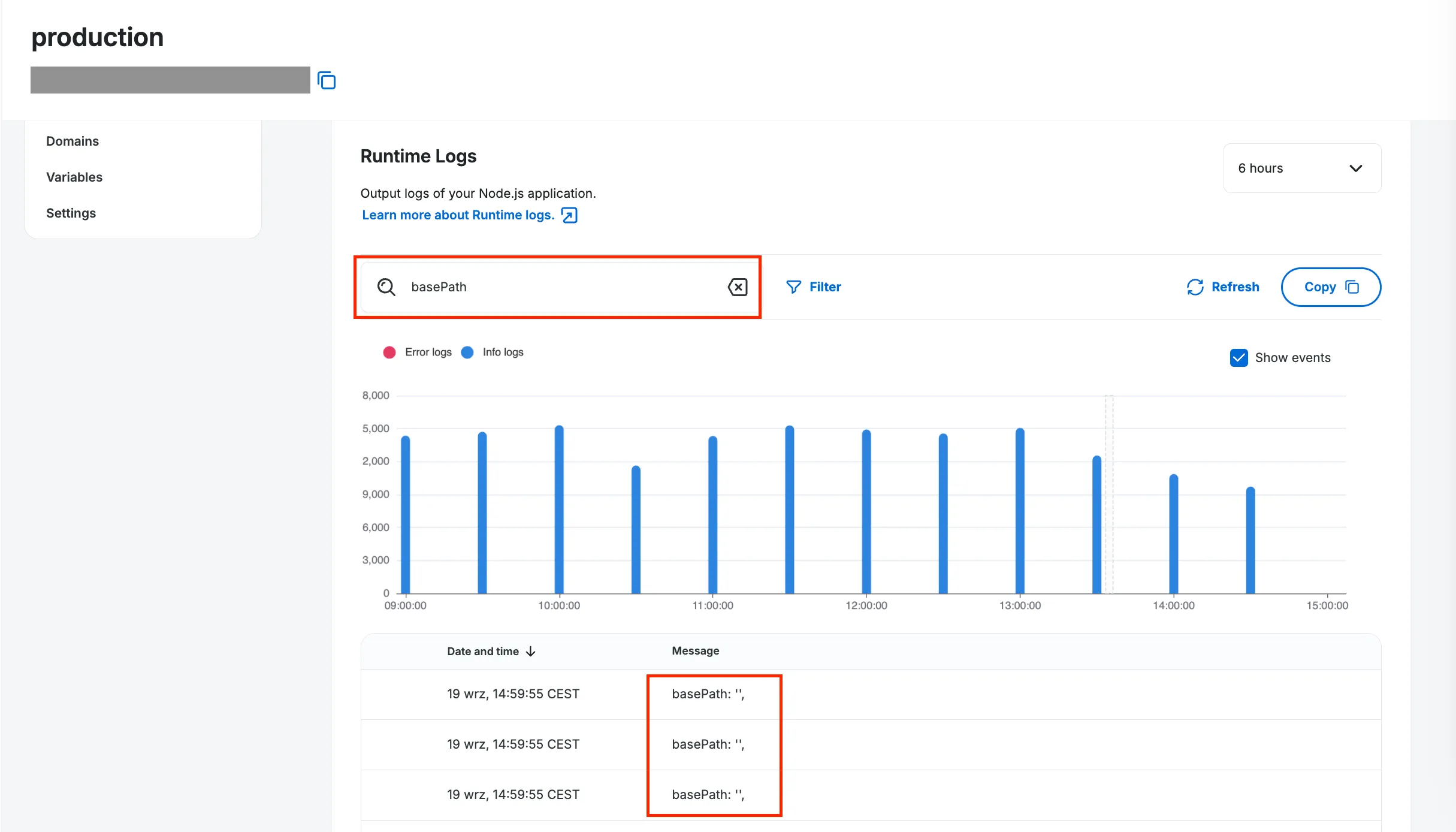 Search runtime logs