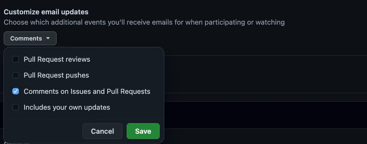 GitHub settings panel