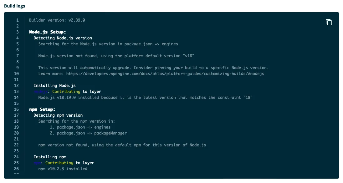 Logging output for a failed Atlas build