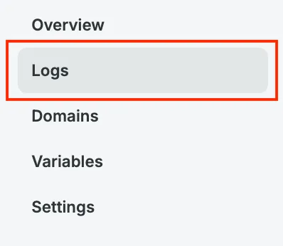 Logs tab in the menu