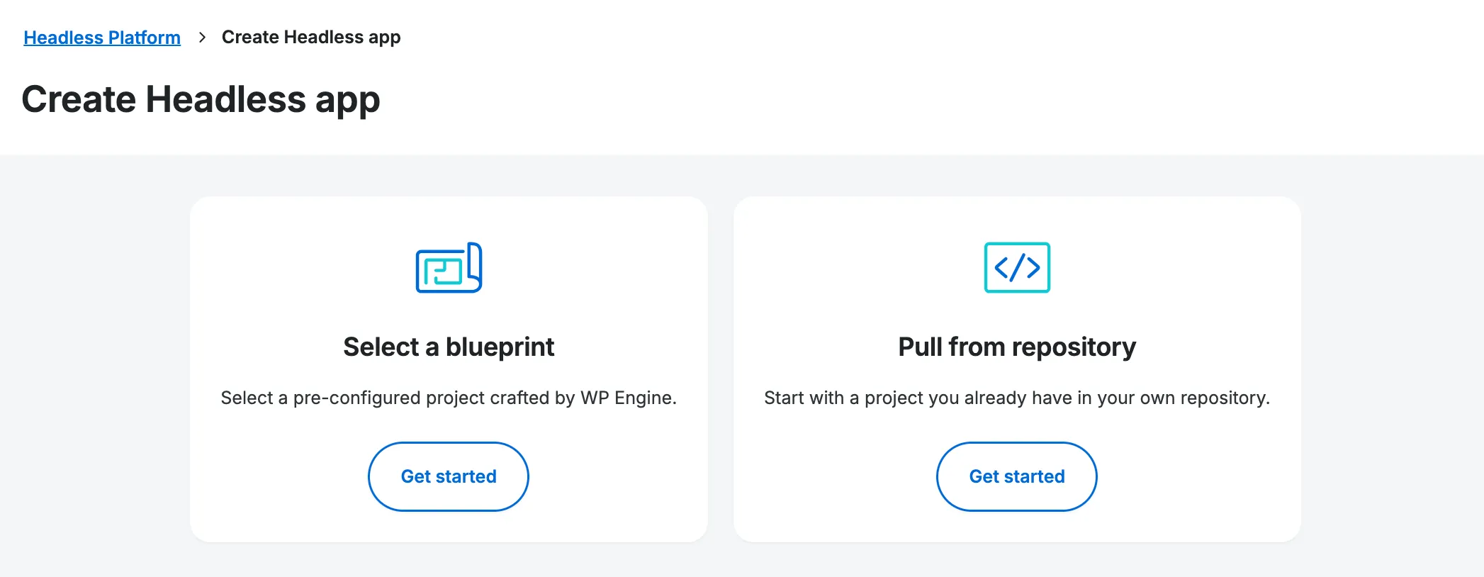 Options to create a new app including “Select a Blueprint” or “Pull from repository”