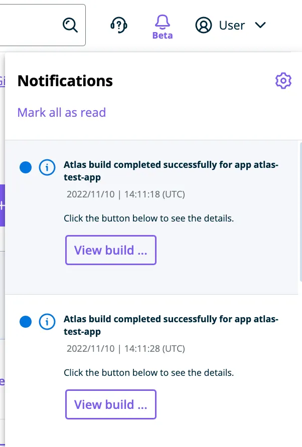 Atlas notifications in Portal