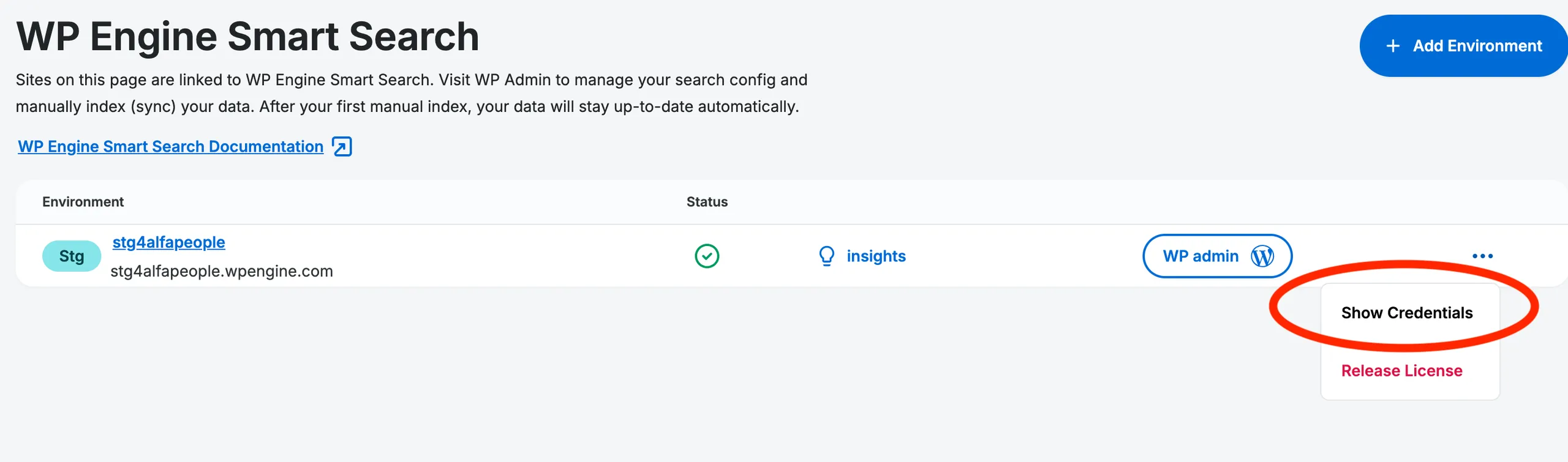 WP Engine Smart Search Show Credentials