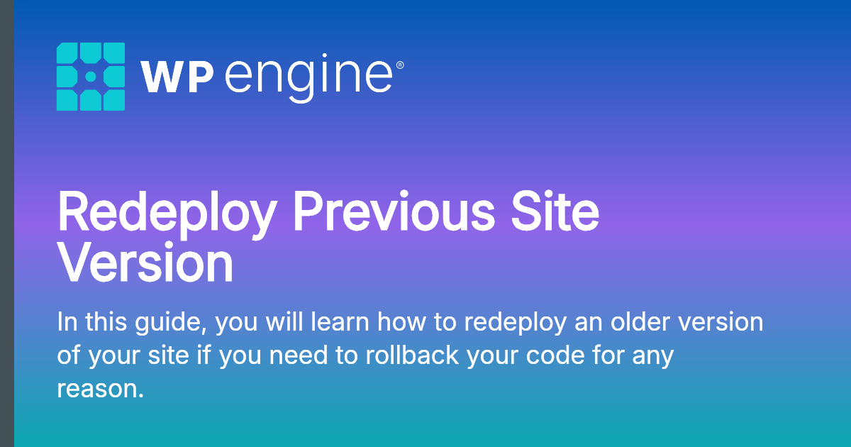 Redeploy Previous Site Version | Developers